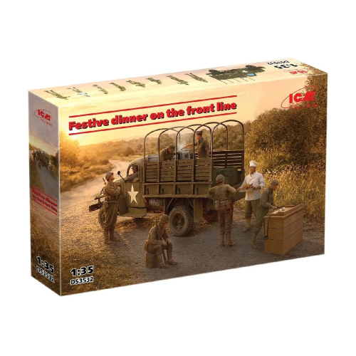 FESTIVE DINNER ON THE FRONT LINE WWII US ARMY KITCHEN TRUCK KIT 1:35 ICM Kit Mezzi Militari Modellino
