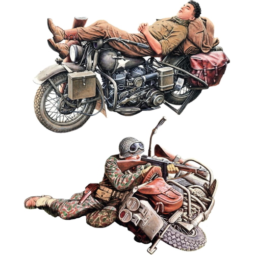 REST & FIGHTING U.S. SOLDIERS W/WLA MOTORCYCLES KIT 1:35 Miniart Kit Mezzi Militari Modellino