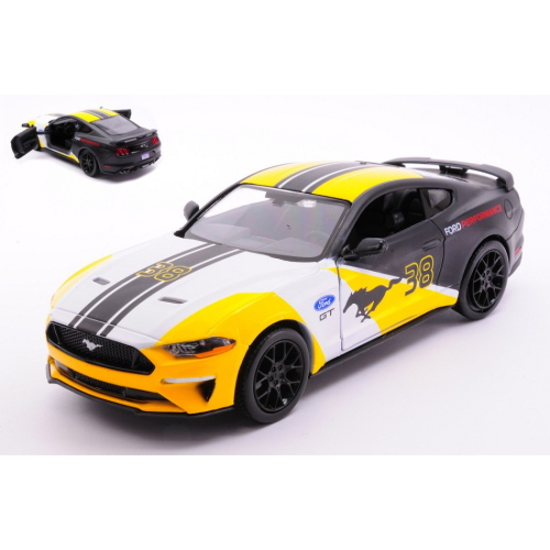 FORD MUSTANG GT 2018 YELLOW/WHITE/BLACK 1:24 MotorMax Auto Stradali Modellino