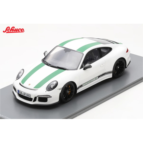 PORSCHE 911 R 2016 WHITE WITH GREEN STRIPES 1:12 Schuco Auto Stradali Modellino