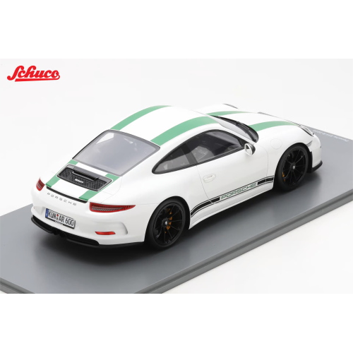 PORSCHE 911 R 2016 WHITE WITH GREEN STRIPES 1:12 Schuco Auto Stradali Modellino