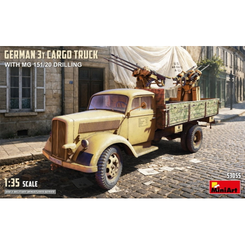 GERMAN 3T CARGO TRUCK WITH MG 151/20 DRILLING KIT 1:35 Miniart Kit Mezzi Militari Modellino