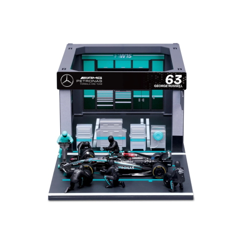 PIT STOP SET MERCEDES F1 W14 N.63 GEORGE RUSSELL 2023 1:43 Burago Formula 1 Modellino