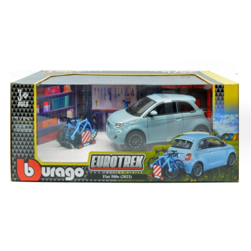 FIAT 500e FULL ELECTRIC 2021 WITH BICYCLE 1:24 Burago Auto Stradali Modellino