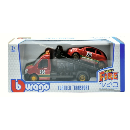FIAT 500E N.26 FLATBED TRANSPORTER RED 1:43 Burago Auto Stradali Modellino