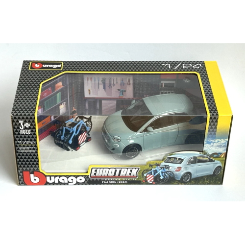 FIAT 500e FULL ELECTRIC 2021 WITH BICYCLE 1:24 Burago Auto Stradali Modellino