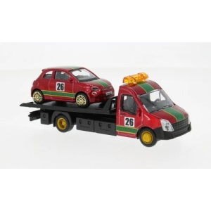 FIAT 500E N.26 FLATBED TRANSPORTER RED 1:43 Burago Auto Stradali Modellino
