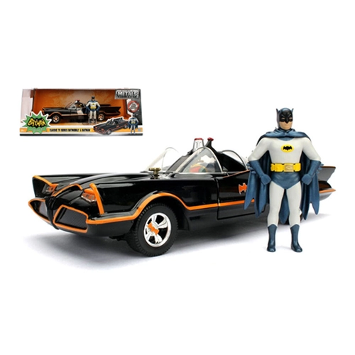 BATMAN BATMOBILE 1966 WITH FIGURE BATMAN + ROBIN 1:24 Jada Toys Movie Modellino