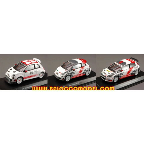 NUOVA 500 ABARTH + 500 ASSETTO CORSA + PUNTO ABARTH 1:43 Motorama Auto Rally Modellino