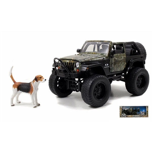 REALTREE JEEP WRANGLER 2007 WITH DOG CAMOUFLAGE DESIGN 1:24 Jada Toys Auto Stradali Modellino