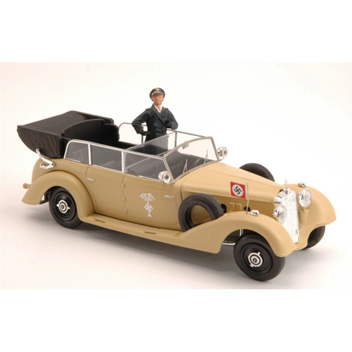 MERCEDES AFRIKAKORPS LIBIA 1941 DESERT FOX WITH FIGURE ROMMEL LA VOLPE DEL DESERTO 1:43 Miniminiera Modelli Speciali Modellino