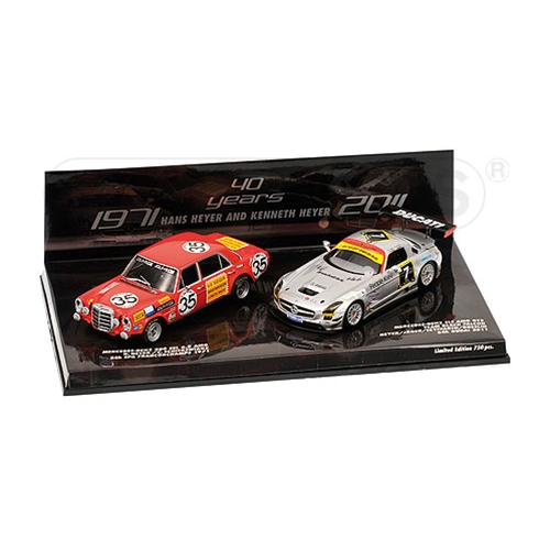 MERCEDES BENZ 300 SEL 6.8 AMG + SLS GT3 2 Car Set Tribute to Heyer 1971 -2011 1:43 Minichamps Auto Competizione Modellino