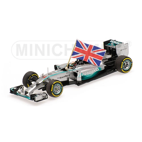MERCEDES W05 L.HAMILTON 2014 N.44 WINNER ABU DHABI GP WITH FLAG 1:43 Minichamps Formula 1 Modellino