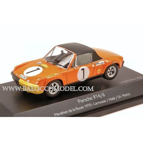 PORSCHE 914/6 N.1 WINNER MARATHON DE LA ROUTE 1970 LARROUSSE-HALDI-MARKO 1:43 Schuco Auto Competizione Modellino