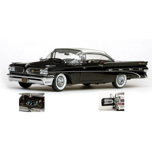 PONTIAC BONNEVILLE HARD TOP 1959 BLACK WITH IVORY ROOF 1:18 SunStar Auto Stradali Modellino