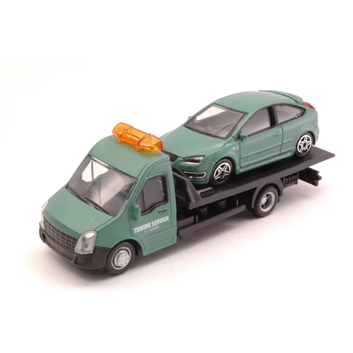 FORD FOCUS ST 2011 + FLATBED TRANSPORTER 1:43 Burago Auto Stradali Modellino