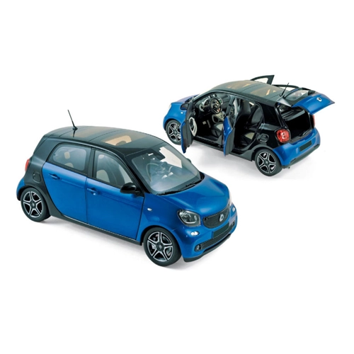 SMART FORTWO 2015 BLACK & BLUE 1:18 Norev Auto Stradali Modellino