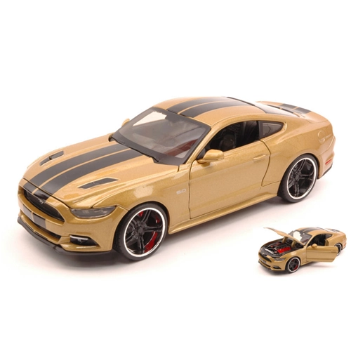 FORD MUSTANG GT 2015 METALLIC GOLD WITH BLACK STRIPES 1:24 Maisto Tuning Modellino
