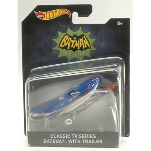 BATBOAT WITH TRAILER BATMAN CLASSIC TV SERIES cm 10 Hot Wheels Movie Modellino