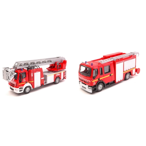CAMION POMPIERI IVECO MAGIRUS + RENAULT (2 Modellini) 1:50 Burago Pompieri Modellino
