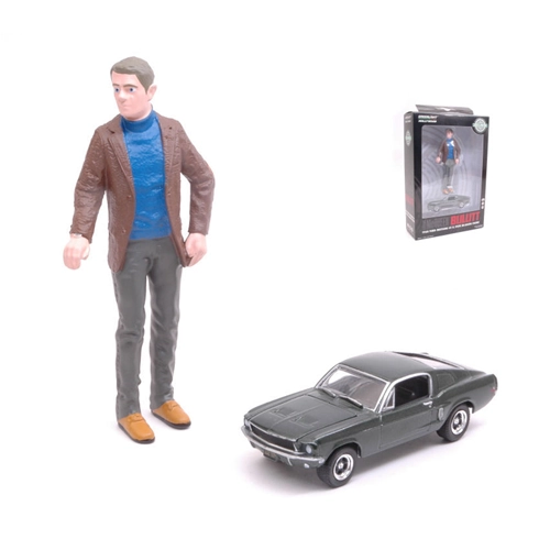 FORD MUSTANG GT FASTBACK 1:63 + STEVE MC QUEEN FIGURE 1968 1:18 Greenlight Movie Modellino