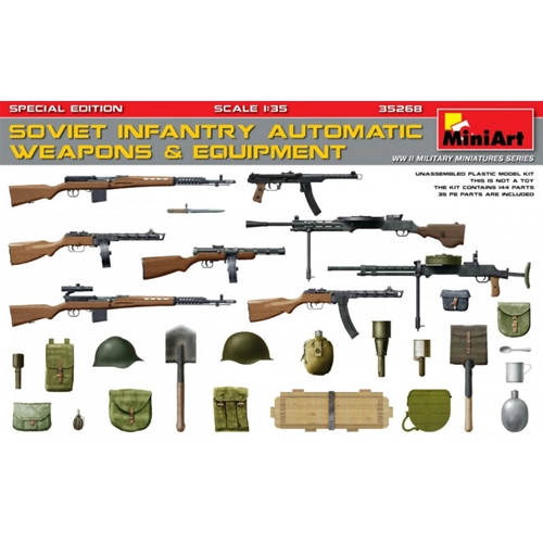 SOVIET INFANTRY AUTOMATIC WEAPONS & WQUIPMENT KIT 1:35 Miniart Kit Figure Militari Modellino