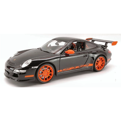 PORSCHE 911 GTR 3 RS 2007 BLACK WITH ORANGE STRIPES 1:18 Welly Auto Stradali Modellino