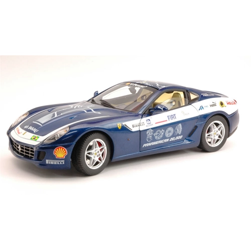 FERRARI 599 GTB FIORANO PANAMERICAN TOUR 2006 BLUE 1:18 Hot Wheels Auto Stradali Modellino