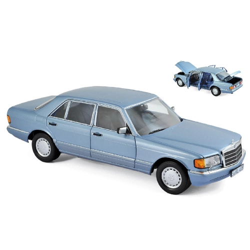MERCEDES 560 SEL 1990 PEARL BLUE METALLIC 1:18 Norev Auto Stradali Modellino