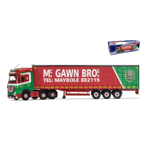 MERCEDES ACTROS (MP4) CURTAINSIDE TRAILER MC GAWN TRANSPORT 1:50 Corgi Camion Modellino