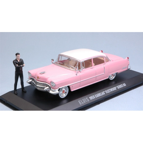 CADILLAC FLEETWOOD 1955 "PINK" WITH ELVIS PRESLEY FIGURE 1:43 Greenlight Movie Modellino