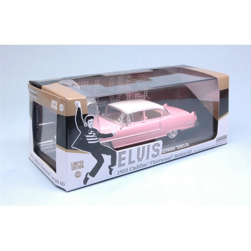 CADILLAC FLEETWOOD 1955 "PINK" WITH ELVIS PRESLEY FIGURE 1:43 Greenlight Movie Modellino