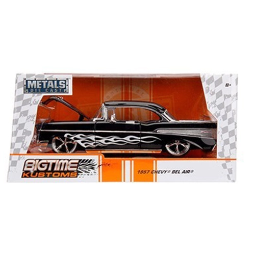 CHEVY BEL AIR 1957 BLACK WITH WHITE FLAMES 1:24 Jada Toys Tuning Modellino