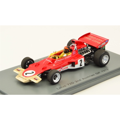 LOTUS 72D EMERSON FITTIPALDI 1971 N.2 2nd AUSTRIAN GP 1:43 Spark Model Formula 1 Modellino