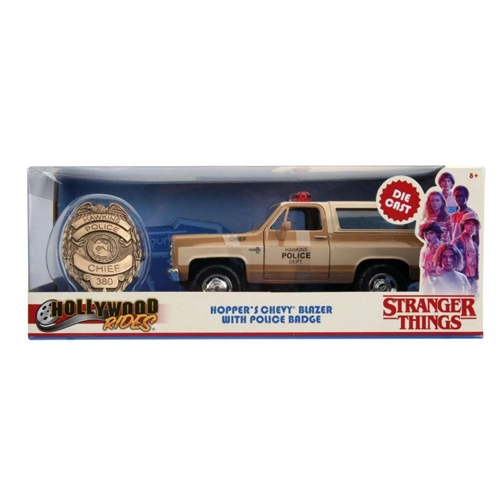 BLAZER K5 HOPPER'S CHEVY BLAZER WITH POLICE BADGE STRANGER THINGS 1:24 Jada Toys Movie Modellino