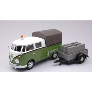 VW T2 PICK UP ROAD MAINTENANCE TRAILER GREEN/WHITE 1:24 MotorMax Veicoli Commerciali Modellino