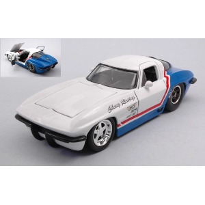 CHEVY CORVETTE STING RAY 1963 WHITE/BLUE 1:24 Jada Toys Tuning Modellino