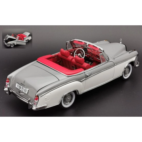 MERCEDES 220 SE CONVERTIBLE (W180 II) 1958 GREY WITH CANOPY OPEN 1:18 SunStar Auto Stradali Modellino
