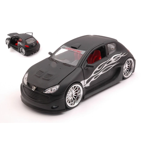 PEUGEOT 206 TUNING 2011 MATT BLACK DECORATED 1:24 Welly Tuning Modellino