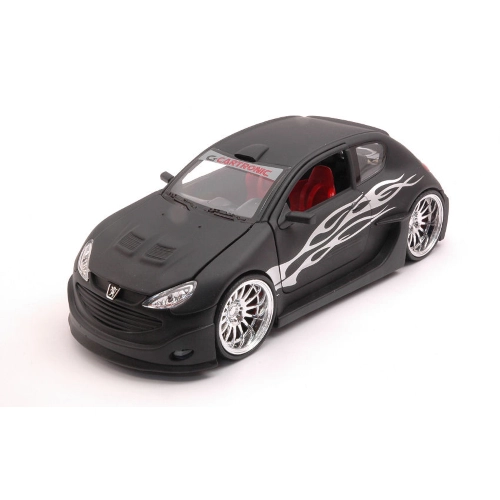 PEUGEOT 206 TUNING 2011 MATT BLACK DECORATED 1:24 Welly Tuning Modellino