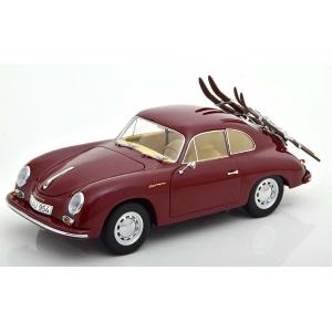 PORSCHE 356A CARRERA COUPE WITH SKI 1954 AMARANT RED 1:18 Schuco Auto Stradali Modellino