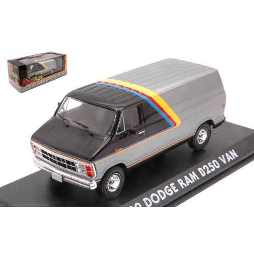 DODGE RAM B250 VAN SILVER/BLACK WITH YELLOW, RED AND BLUE STRIPES 1:43 Greenlight Movie Modellino