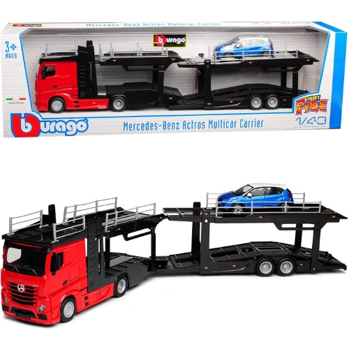 MERCEDES ACTROS 2545 BISARCA RED WITH RENAULT CAPTUR 1:43 Burago Camion Modellino