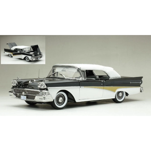 FORD FAIRLANE 500 CONVERTIBLE 1958 BLACK/WHITE 1:18 SunStar Auto Stradali Modellino