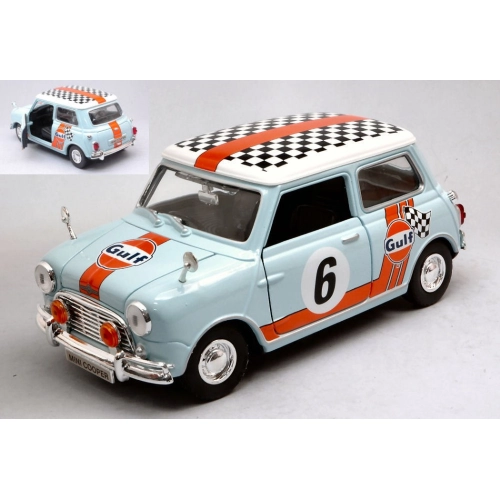 MINI COOPER CLASSIC GULF RALLY N.6 1961 LIGHT BLUE/ORANGE 1:18 MotorMax Auto Competizione Modellino