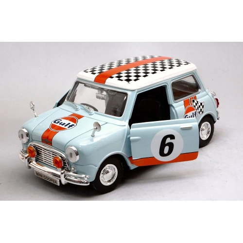 MINI COOPER CLASSIC GULF RALLY N.6 1961 LIGHT BLUE/ORANGE 1:18 MotorMax Auto Competizione Modellino