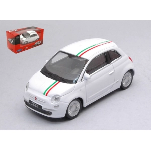 FIAT 500 2007 BIANCA CON STRISCIA TRICOLORE 1:43 Welly Auto Stradali Modellino