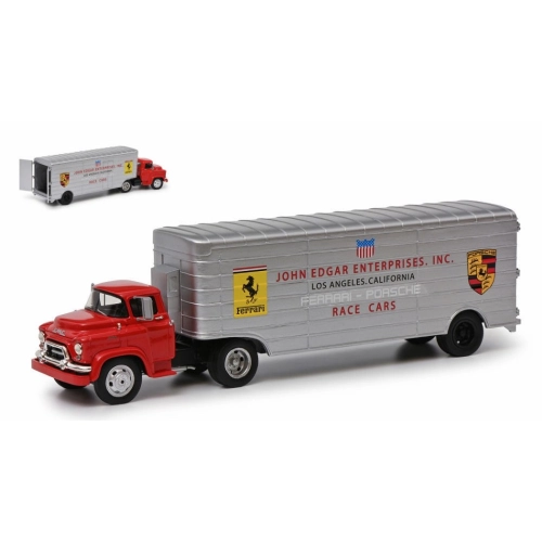 GMC RENNTRANSPORTER TEAM JOHN EDGARD ENTERPRISES FERRARI-PORSCHE 1950 1:43 Schuco Camion Modellino