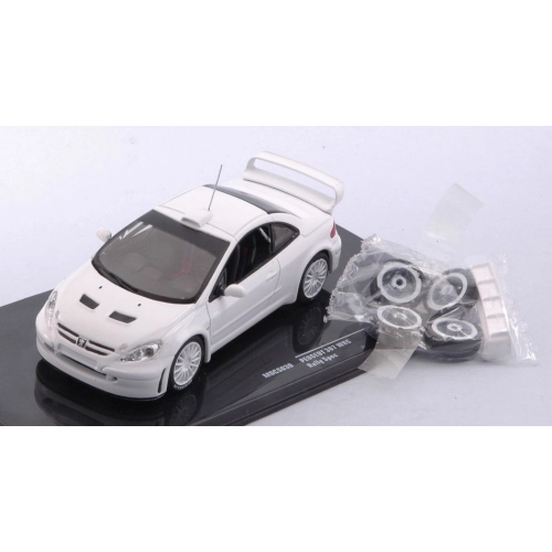 PEUGEOT 307 WRC RALLY SPEC 2003 WHITE 2 SET OF WHEELS AND TYRES AND EXTRA SPOILER 1:43 Ixo Model Auto Rally Modellino