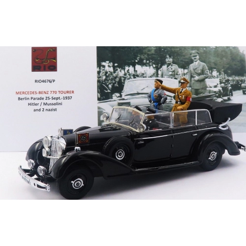MERCEDES 770 BERLIN PARADE 25/09/1937 HIT.+ MUS. AND 2 NAZIST. 1:43 Rio Personaggi Storici Modellino
